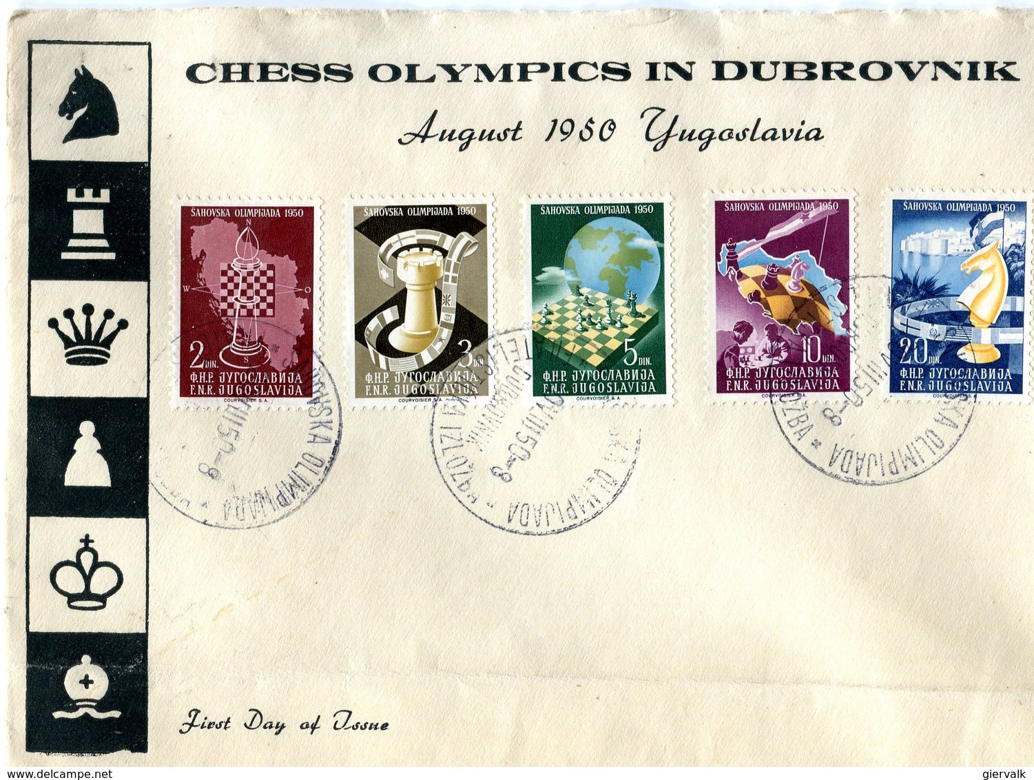 YUGOSLAVIA 1950 FDC CHESS OLYMPICS IN DUBROVNIK (RARE)BARGAIN.!! - Schaken