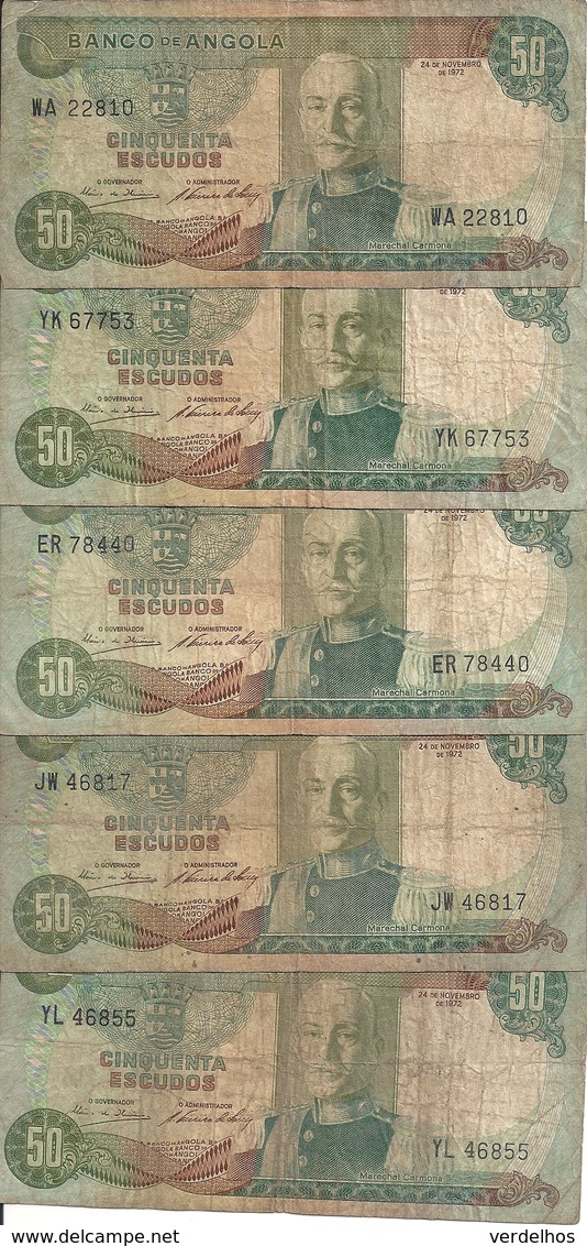 ANGOLA 50 ESCUDOS 1972 VG+ P 100 ( 5 Billets ) - Angola