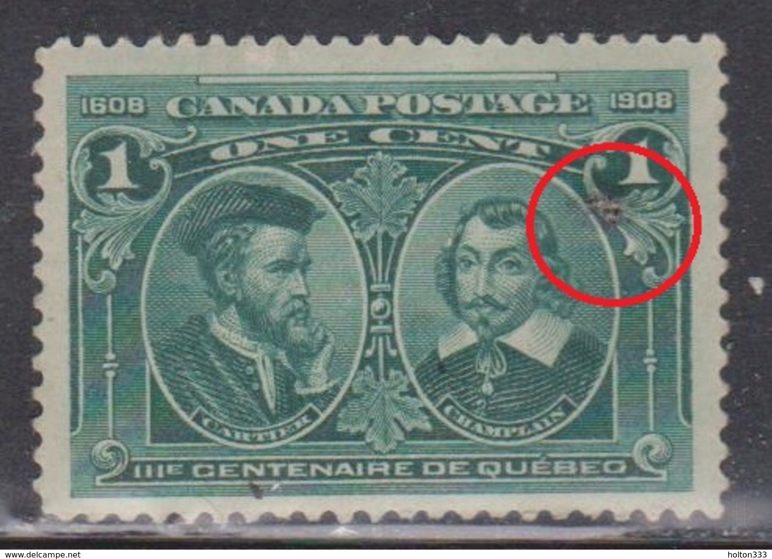 CANADA Scott # 97 Mint - 300th Anniversary Of Quebec - Paper Adhesion + Stain - Ungebraucht