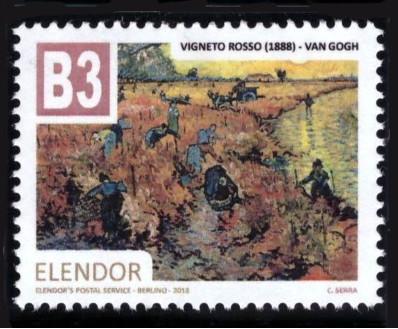 Regno Di Elendor - Francobollo (cinderella) - B3 - Vigneto Rosso (Van Gogh) - Anno 2018 - Etichette Di Fantasia