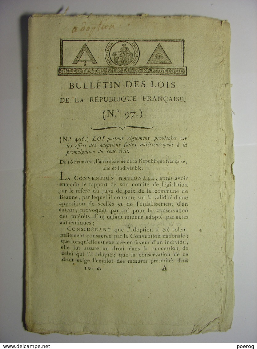 BULLETIN DES LOIS DE FRIMAIRE AN 3 (1794) ECOLE NORMALE - CONFISCATION DE BIENS - CUMUL DES MANDATS CIVISME REOBESPIERRE - Decretos & Leyes