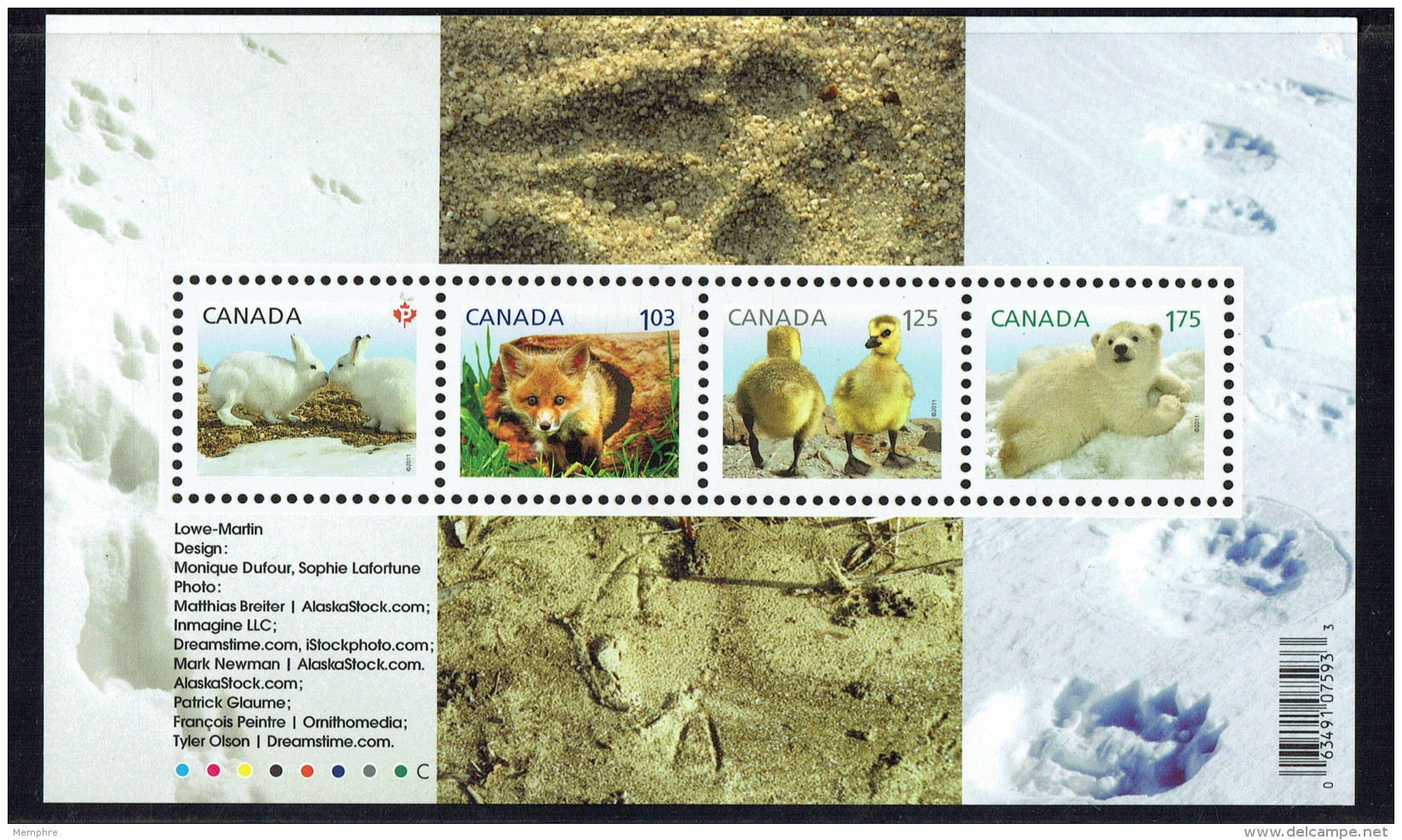 2011  Baby Wildlife Definitives Hare, Fox, Geese, Bears  Souvenir Sheet Of 4 Different Sc 2424  MNH - Unused Stamps