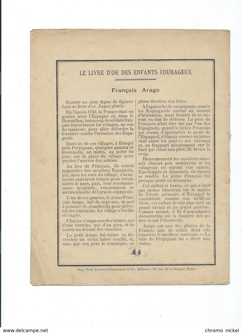 François ARAGO Enfants Courageux  Couverture Protège-cahier Bien +/- 1900 3 Scans - Protège-cahiers