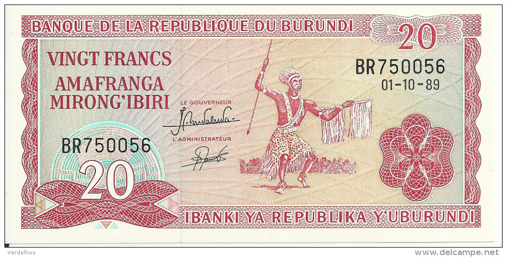 BURUNDI 20 FRANCS 1989 UNC P 27 B - Burundi