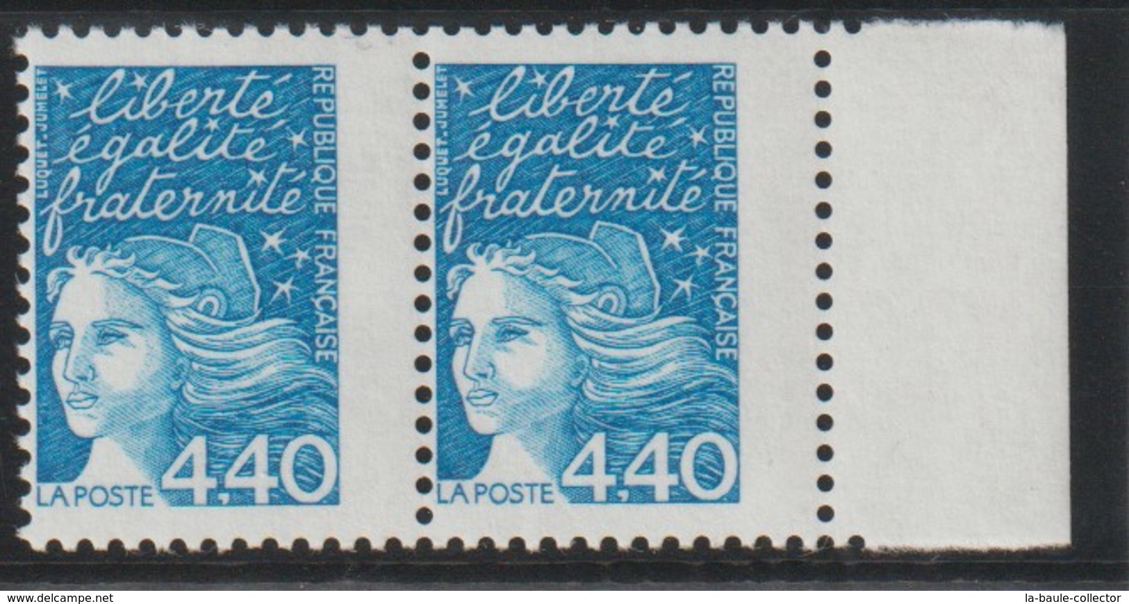 YT 3095 ** 4,40F Bleu Marianne De Luquet, Paire Avec Bdf, Piquage Très Décalé - Unused Stamps