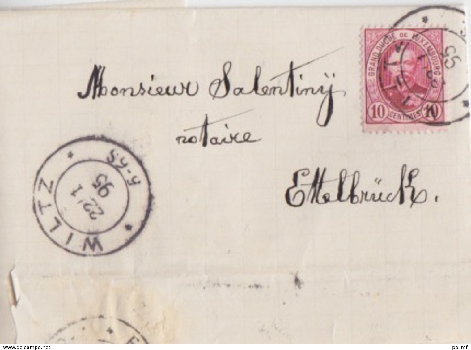 C Lettre Avec N°59 Obl. Wiltz Le 22/1/95 Pour Ettelbruck - 1891 Adolphe De Face