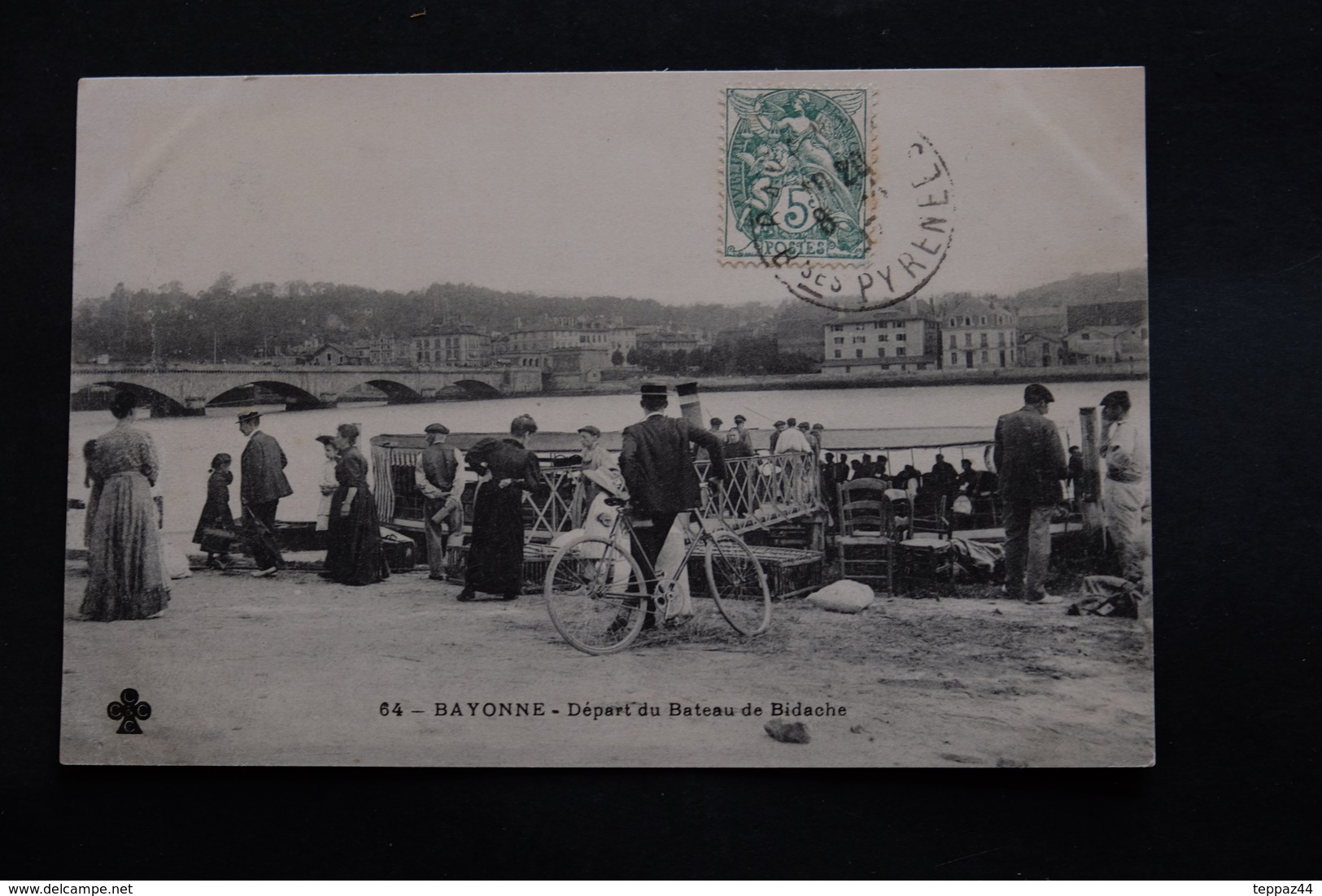 CPA BAYONNE 64 DEPART DU BATEAU DE BIDACHE  VELO  TIMBRE TAMPON 1907 ECRITE PYRENEES ATLANTIQUE - Bayonne