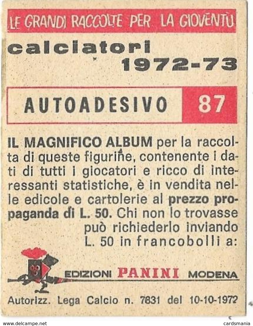 SCUDETTO FIORENTINA PANINI 1972/73 N° 87 Nuovo Con Velina - Edizione Italiana