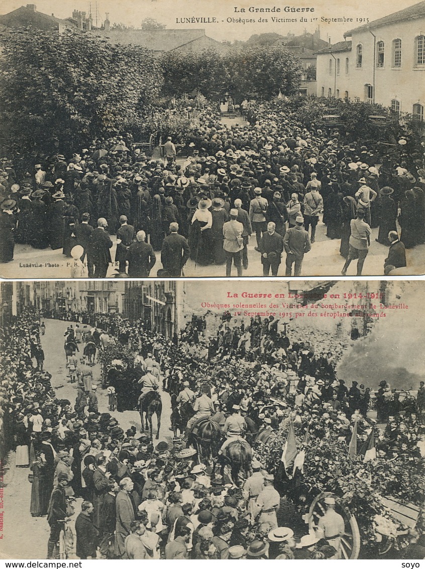 2 CP Funerailles à Luneville Victimes Du 1/9/1915 Guerre 1914 . Bombardement Aeroplanes - Beerdigungen