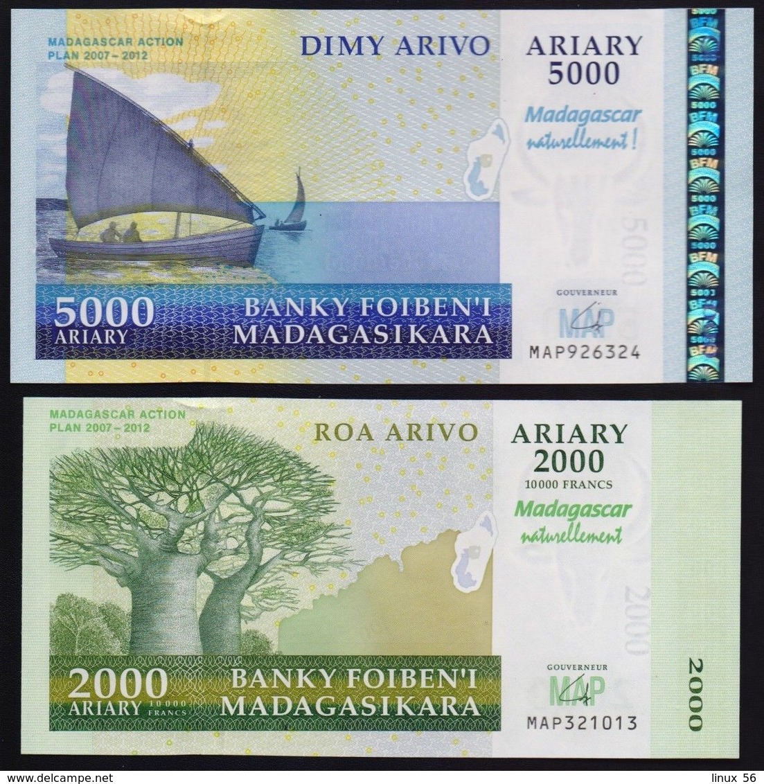 MADAGASCAR - 2.000+5.000 Ariary 2007-2012 {Commemorative} UNC P.93 + 94 - Madagascar