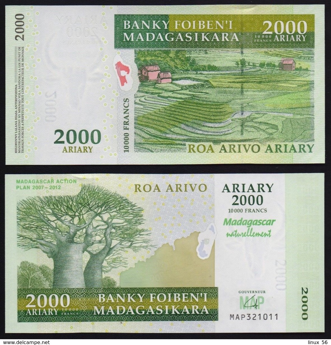 MADAGASCAR - 2.000+5.000 Ariary 2007-2012 {Commemorative} UNC P.93 + 94 - Madagascar