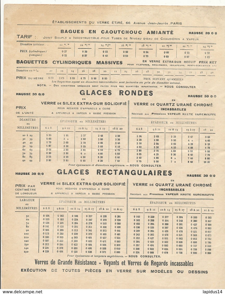 FA 1134 / FACTURE    PUB TARIF  ETS DU VERRE ETIRE  ET DE L'ACIER VITRIFIE  PARIS 19° - Autres & Non Classés