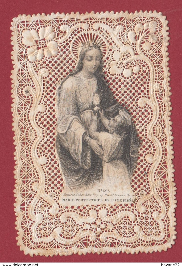 9AL693 CANIVET IMAGE PIEUSE ANCIENNE Dentelles HOLY CARDS MARIE PROTECTRICE - Devotion Images