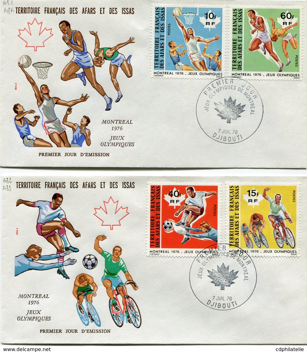 AFARS ET ISSAS ENVELOPPES 1er JOUR DES N°431/434 XXIe JEUX OLYMPIQUES DE MONTREAL OBLITERATION. DJIBOUTI 7 JUIL 76 - Brieven En Documenten