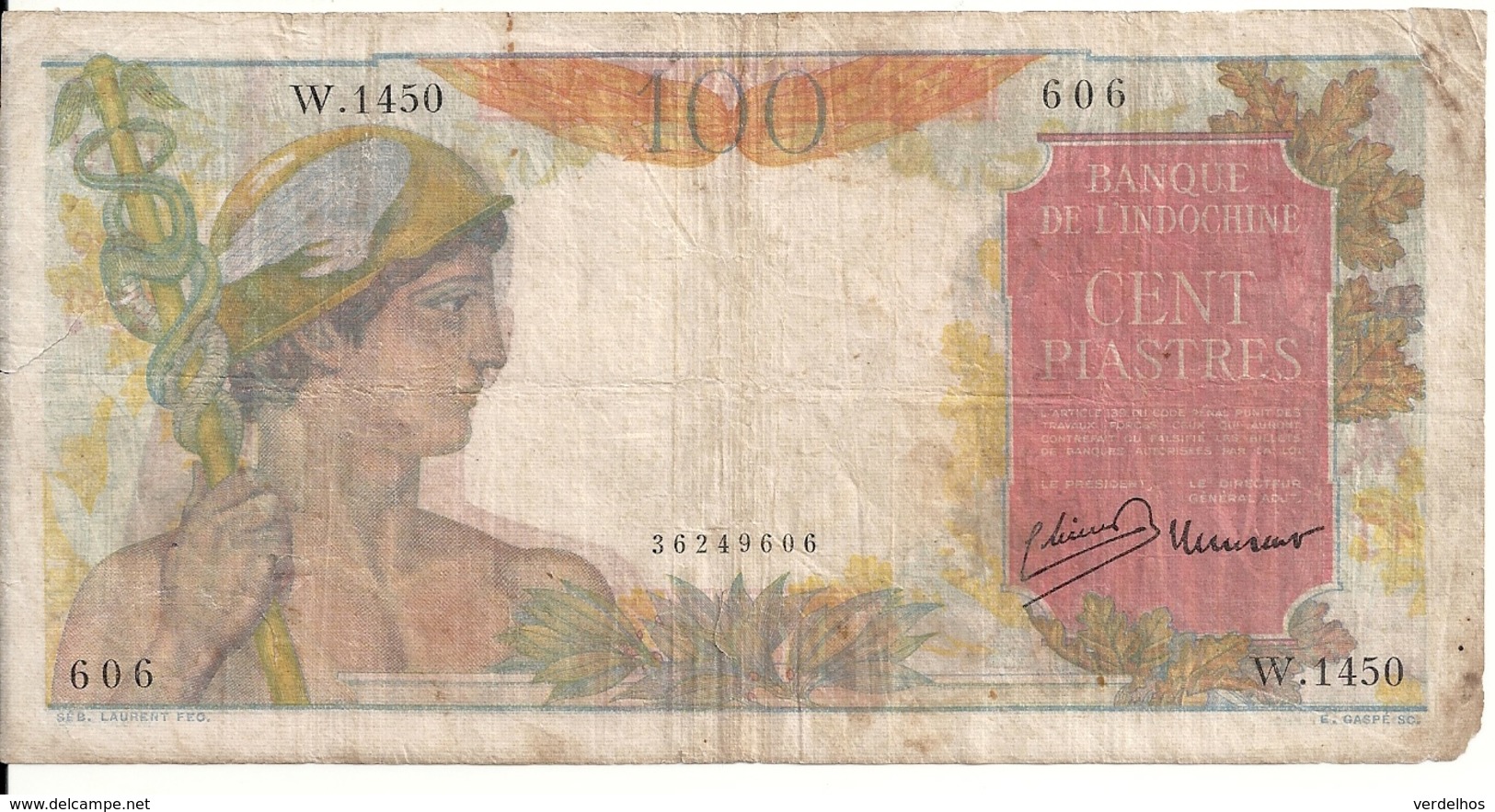 INDOCHINE 100 PIASTRES ND1947-54 VG+ P 82 - Indochine