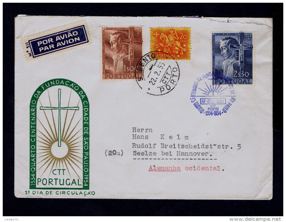 Portugal Pe.MANUEL DA NOBREGA Brazil S.PAULO City Foundateur Religion 1954/57 Cover CURIOSITÉ Fdc+date Pmk Gc2594 - Brieven En Documenten