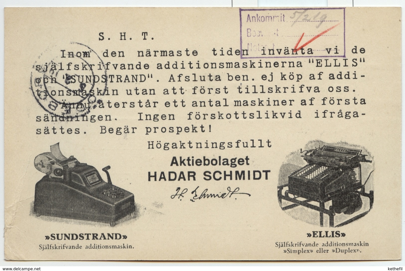 1919 5 Ore Gustav V Repique Calculator Rekenmachine Machin A Calculer Rechenmacjine Ellis Sundstrand - Entiers Postaux