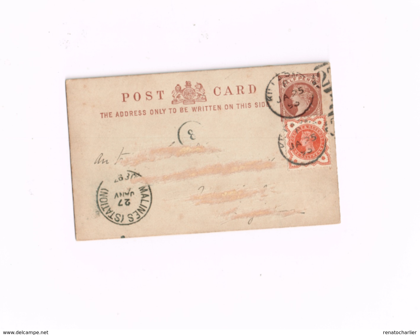 Entier Postal à 1/2 Penny. Expédié à Malines (Belgique) - Entiers Postaux