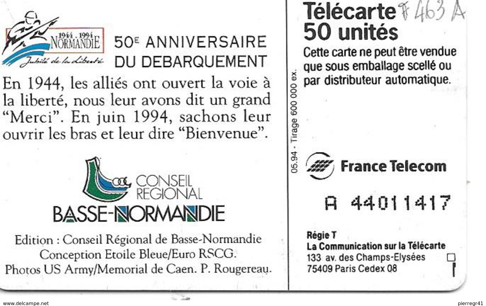 CARTE-PUBLIC-F463A-50U-05/94-SO5-SN-V° En Biais-Débarquement-WELCOME-UTILISE-TBE - 1994