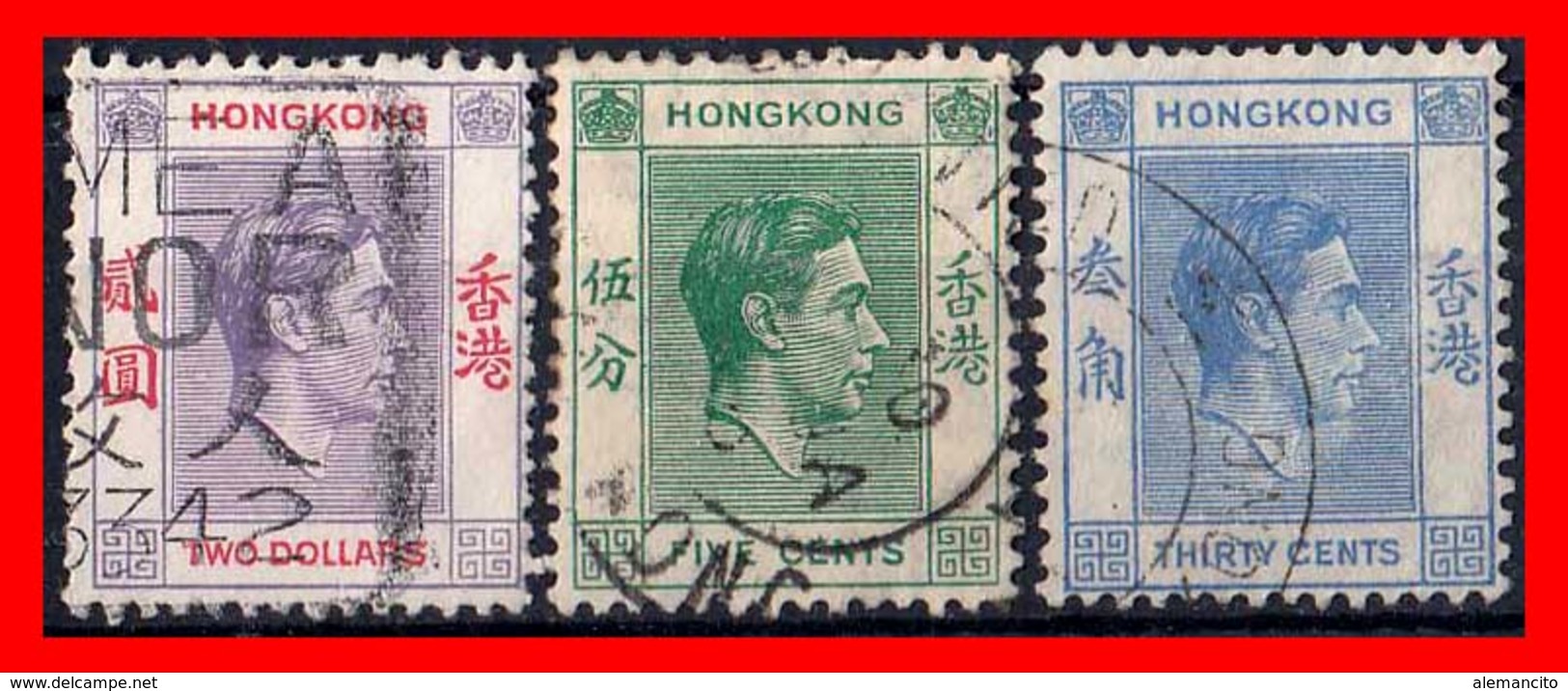 HONG KONG ( ASIA ) 3 STAMPS  1946 -1952 JORGE VI - 1941-45 Occupazione Giapponese