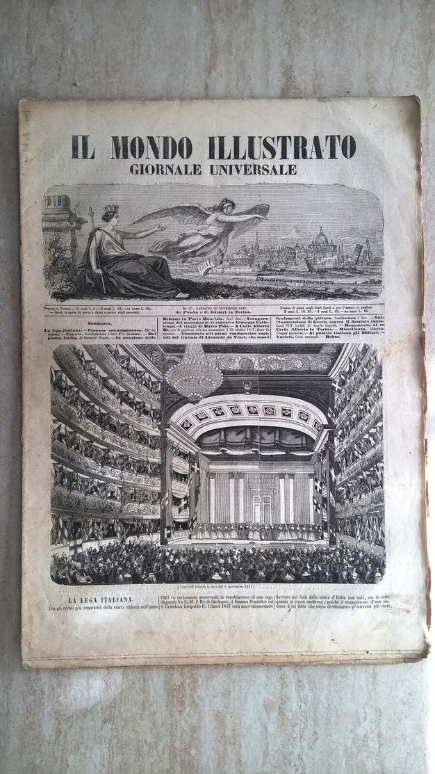 Il Mondo Illustrato N. 47 1847 Teatro Di Genova Inaugurazione Monumento A Giuseppe Cottolengo - Porto Maurizio - Ante 1900