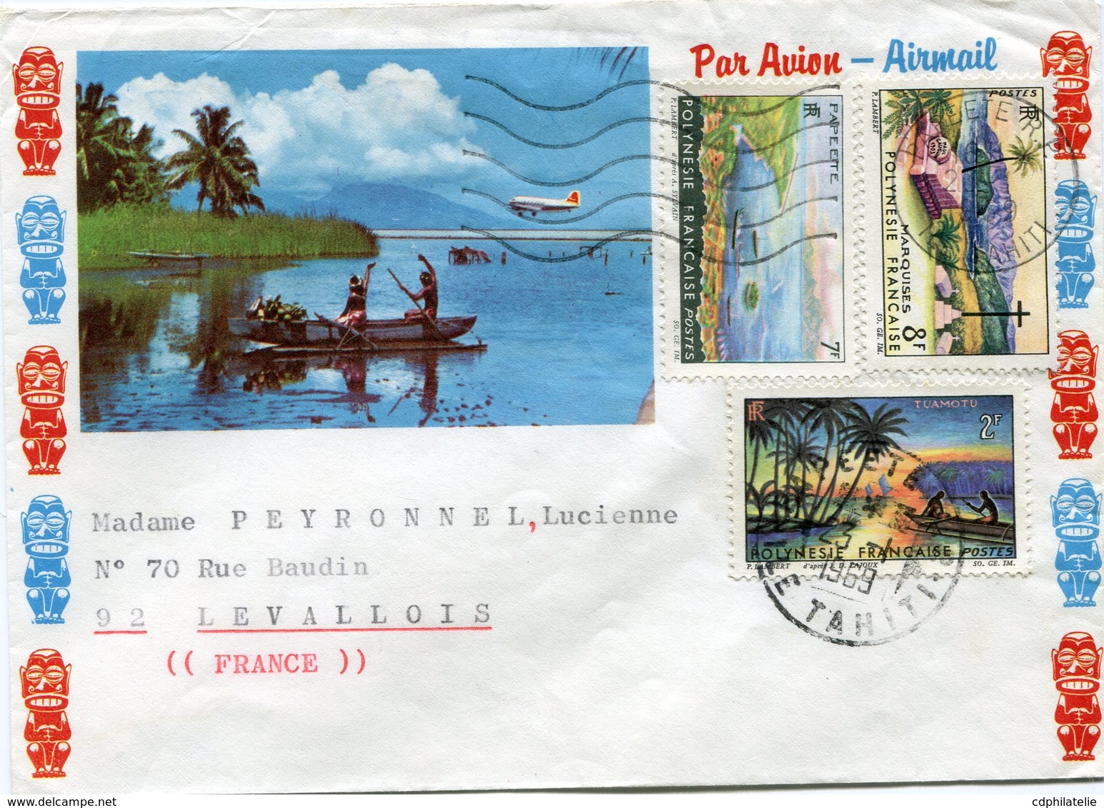 POLYNESIE LETTRE PAR AVION DEPART PAPEETE 23-1-1969 ILE TAHITI POUR LA FRANCE - Brieven En Documenten