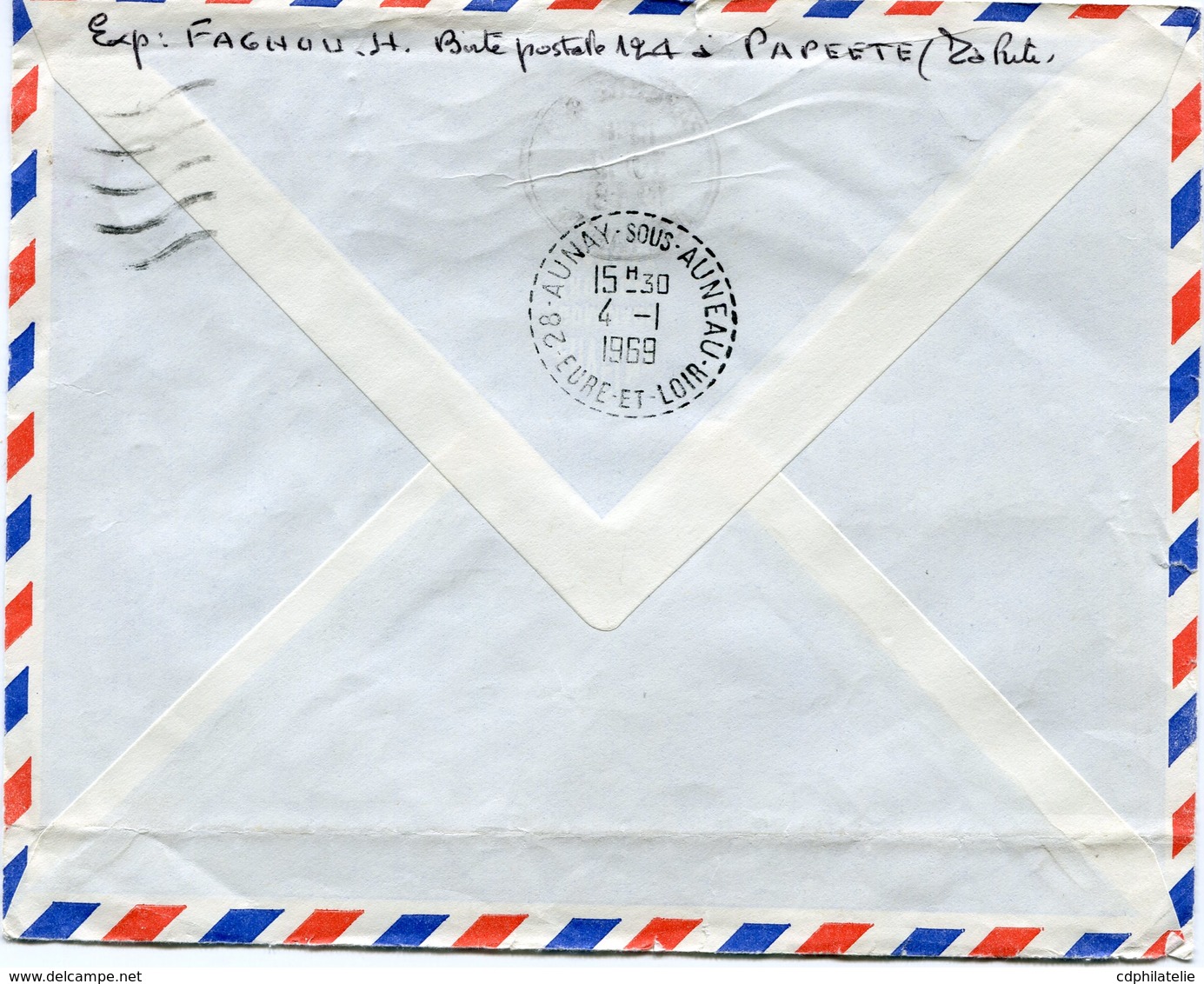 POLYNESIE LETTRE PAR AVION DEPART PAPEETE ?-?-1969 ILE TAHITI POUR LA FRANCE - Lettres & Documents