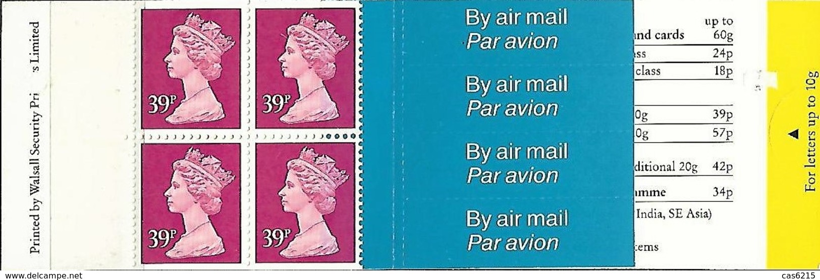 Grande-Bretagne Great Britain 1991 Elizabeth II 4 X 39 P (lilas) + 4 Labels "By Air Mail Walsall, 1 Carnet Booklet Mnh - Booklets
