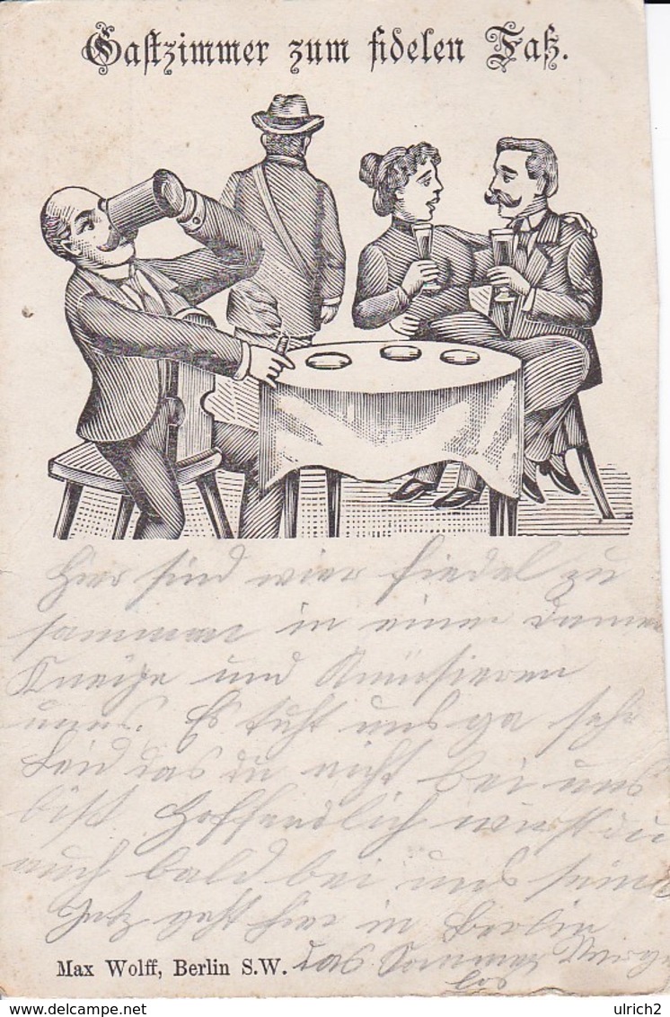 AK Gastzimmer Zum Fidelen Faß - Künstlerkarte - Humor Bier Paar Gasthaus - Ca. 1900  (40265) - Hoteles & Restaurantes