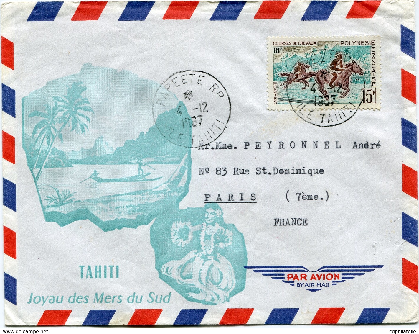 POLYNESIE LETTRE PAR AVION DEPART PAPEETE 4-12-1967 ILE TAHITI POUR LA FRANCE - Covers & Documents