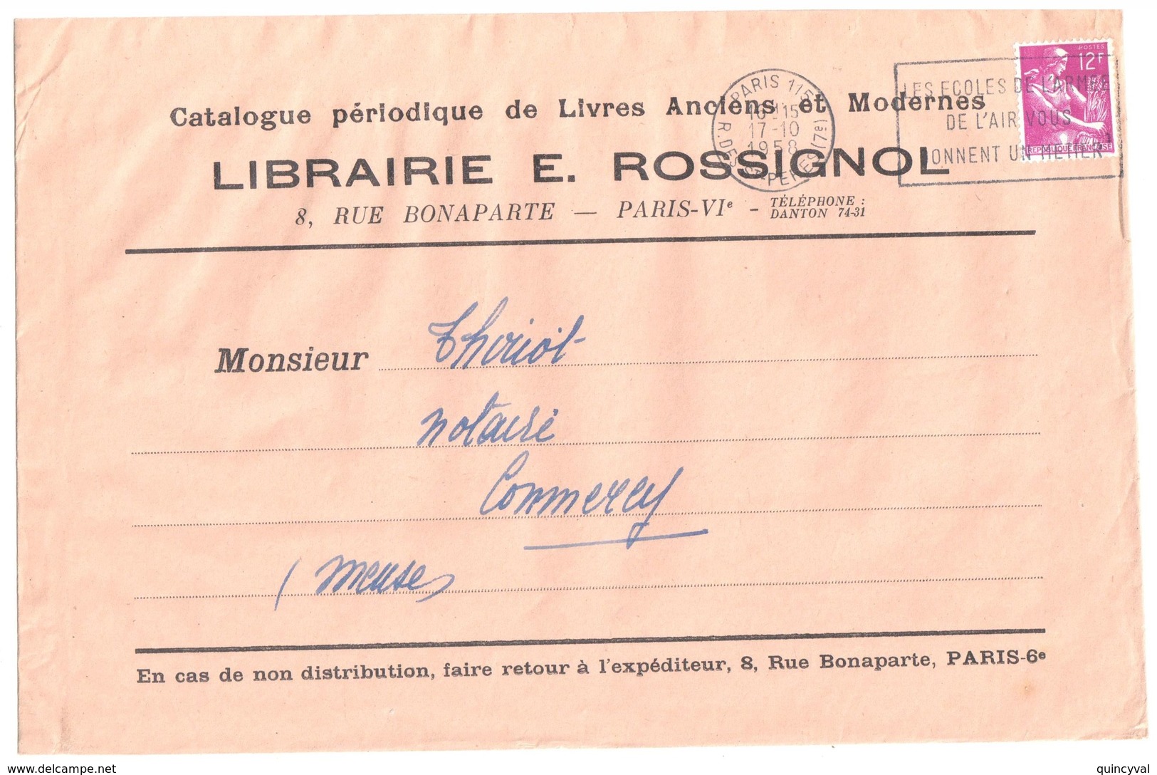 PARIS 115 R St Pères Imprimé Sous Enveloppe 2° Ech Librairie ROSSIGNOL 12 F Moissonneuse - Storia Postale