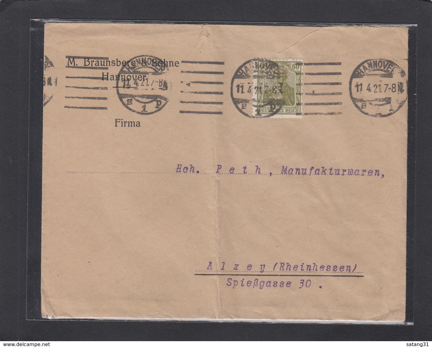 PERFIN/PERFORATION/FIRMENLOCHUNG. M. BRAUNSBERG & SÖHNE,HANNOVER. - Lettres & Documents