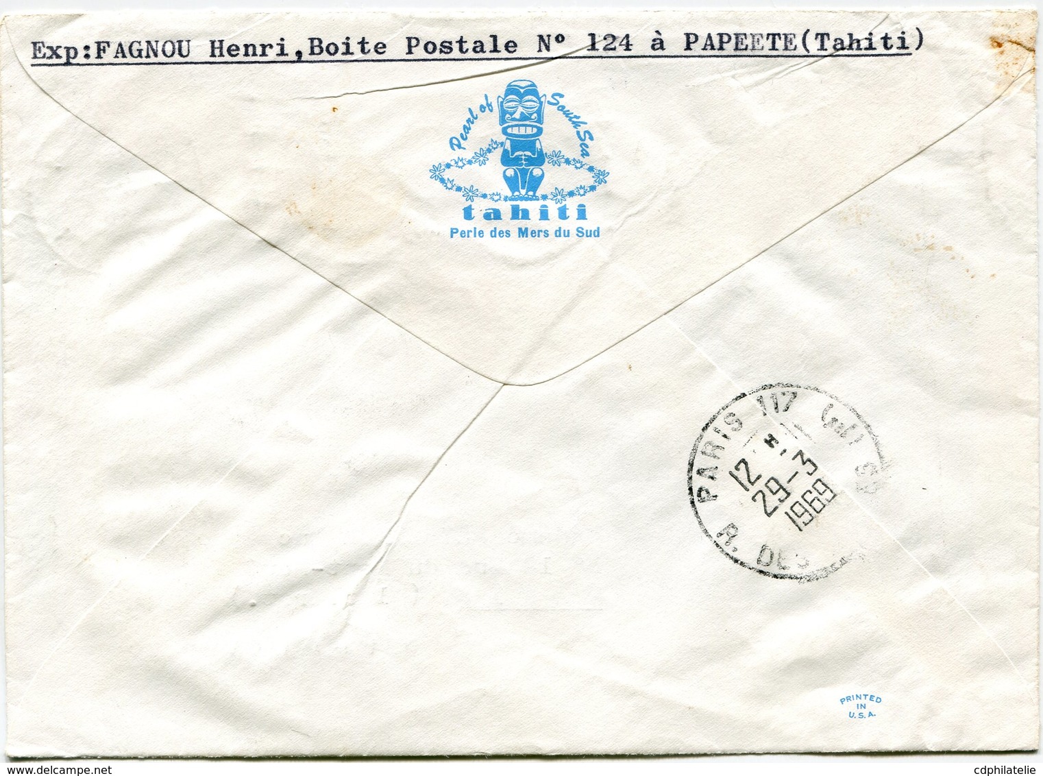 POLYNESIE LETTRE PAR AVION DEPART PAPEETE ?-3-1969 ILE TAHITI POUR LA FRANCE - Cartas & Documentos