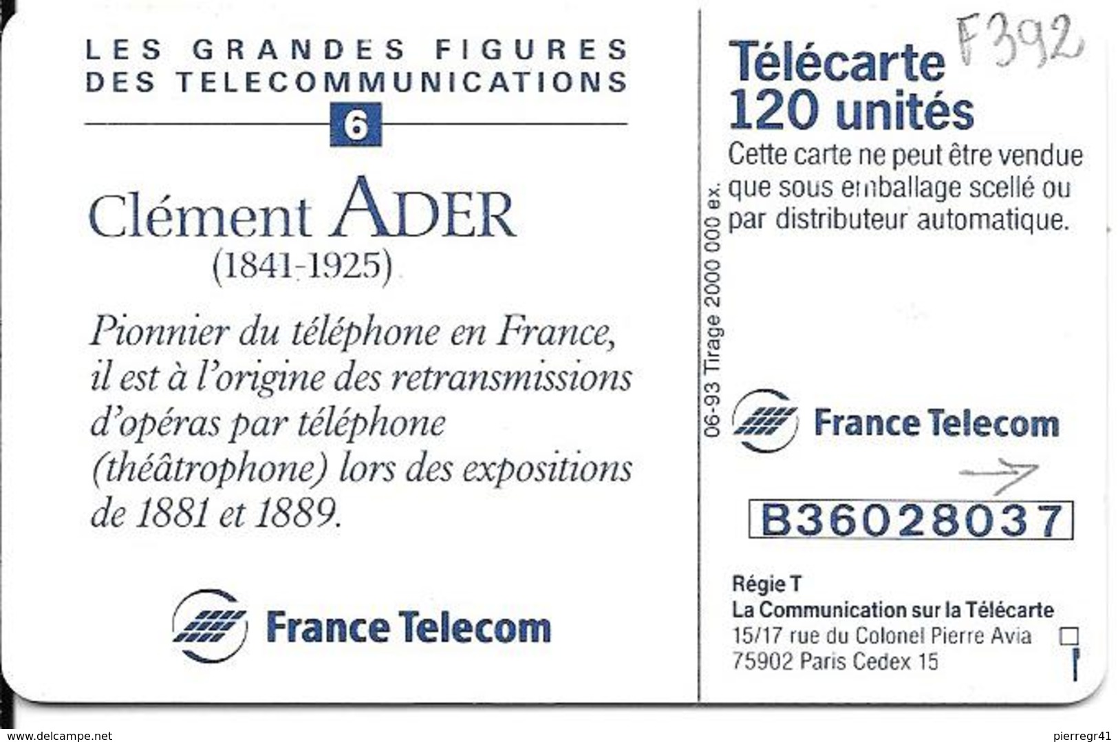 CARTE-PUBLIC-120U-F392-GEMA-06/93-2éLogo Décalé Haut-ADER-UTILISEE -TBE-RARE - 1993