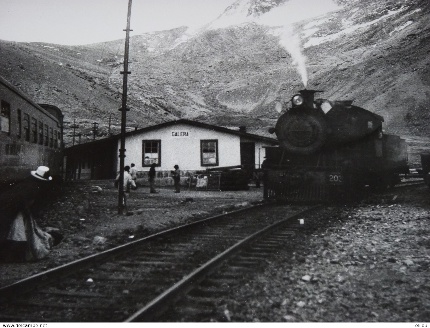 Rare!  Belle Photo Ancienne Pérou Galera Années 1950 Train Culture Gare Locomotive Tampon Photographe - Gares - Avec Trains