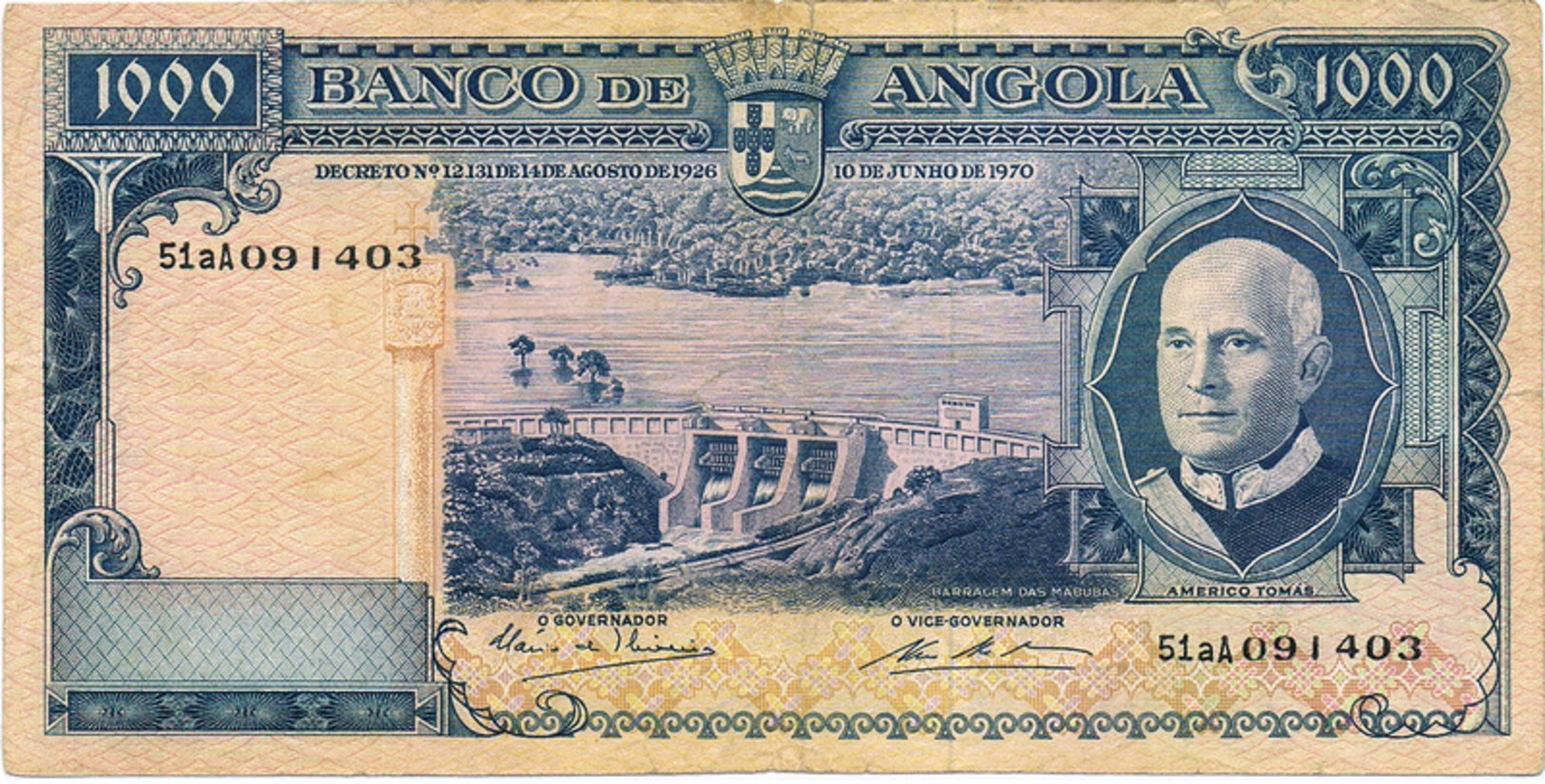 «ANGOLA» 1.000$00  DE 10 DE JUNHO DE 1970 - Portugal