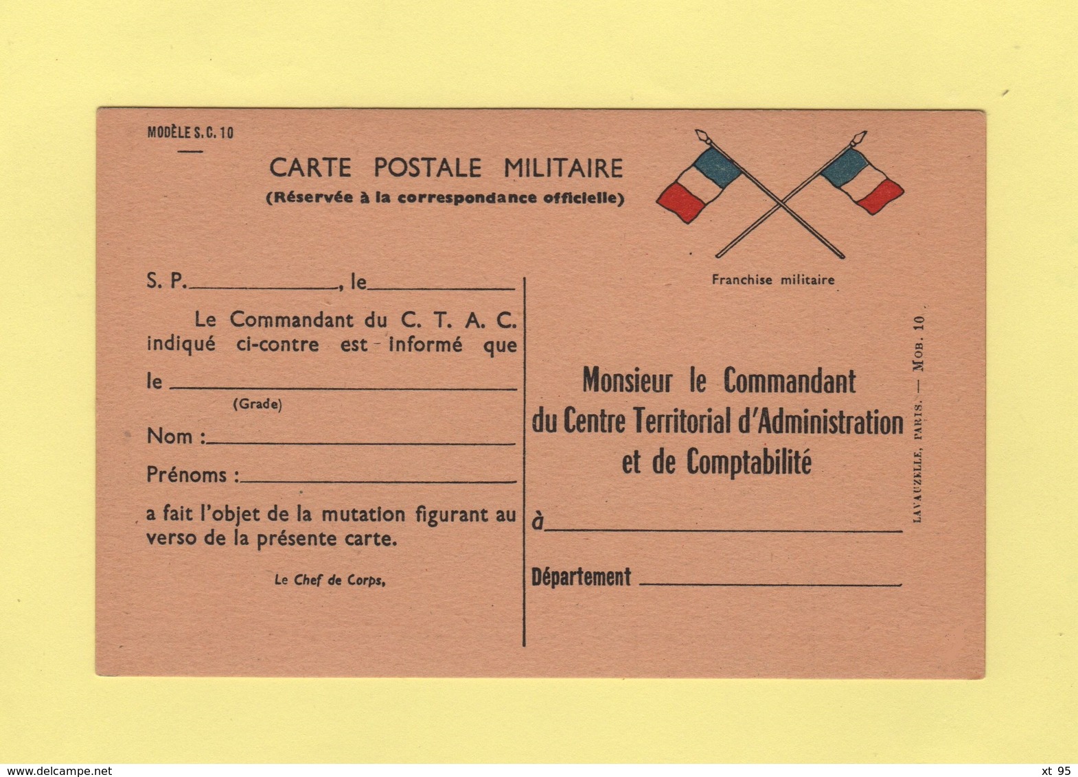 Carte FM Neuve - Carte De Mutation - Modele SC10 - Oorlog 1939-45