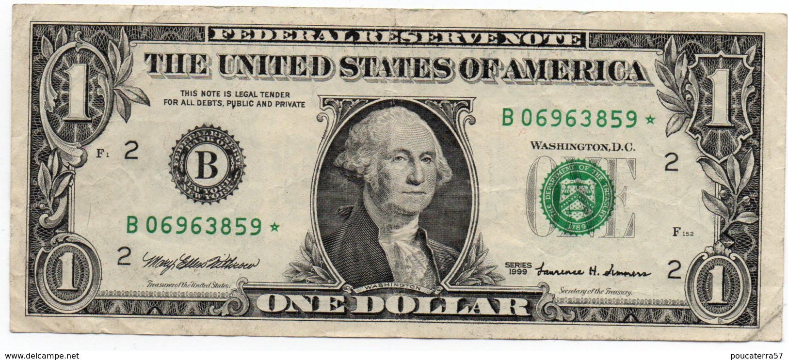 USA= NEW YORK    1999   1  DOLLAR   STAR  NOTE  VF/X FINE - Federal Reserve Notes (1928-...)