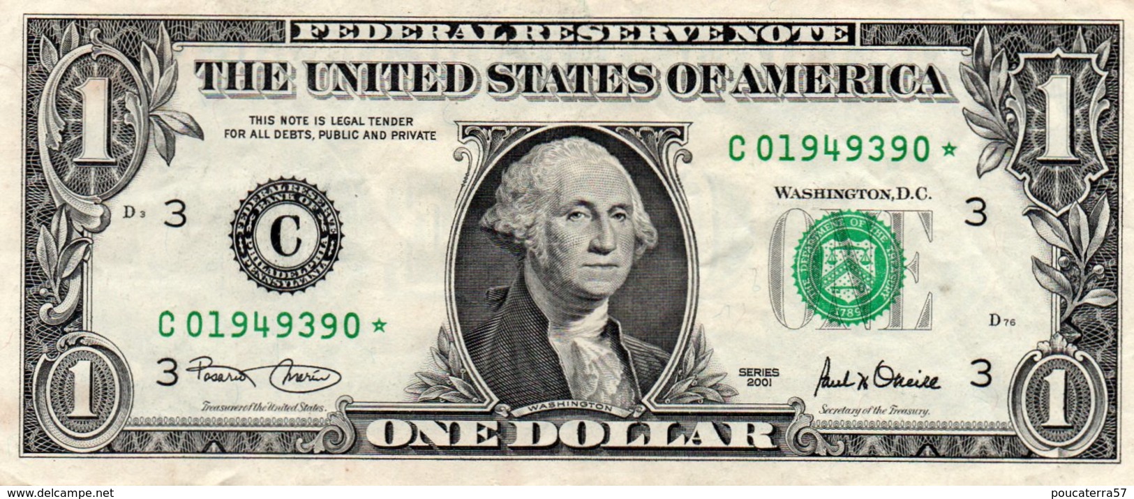 USA= PHILADELPHIA    2001   1  DOLLAR   STAR  NOTE  VF/X FINE - Billets De La Federal Reserve (1928-...)