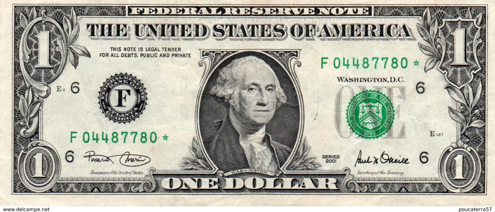 USA= ATLANTA GEORGIA    2001   1  DOLLAR   STAR  NOTE  VF/X FINE - Federal Reserve Notes (1928-...)