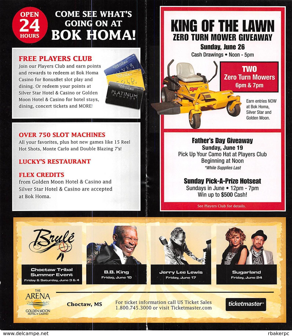 Bok Homa Casino - Heidelberg, MS - Player Rewards Brochure - Casino Cards