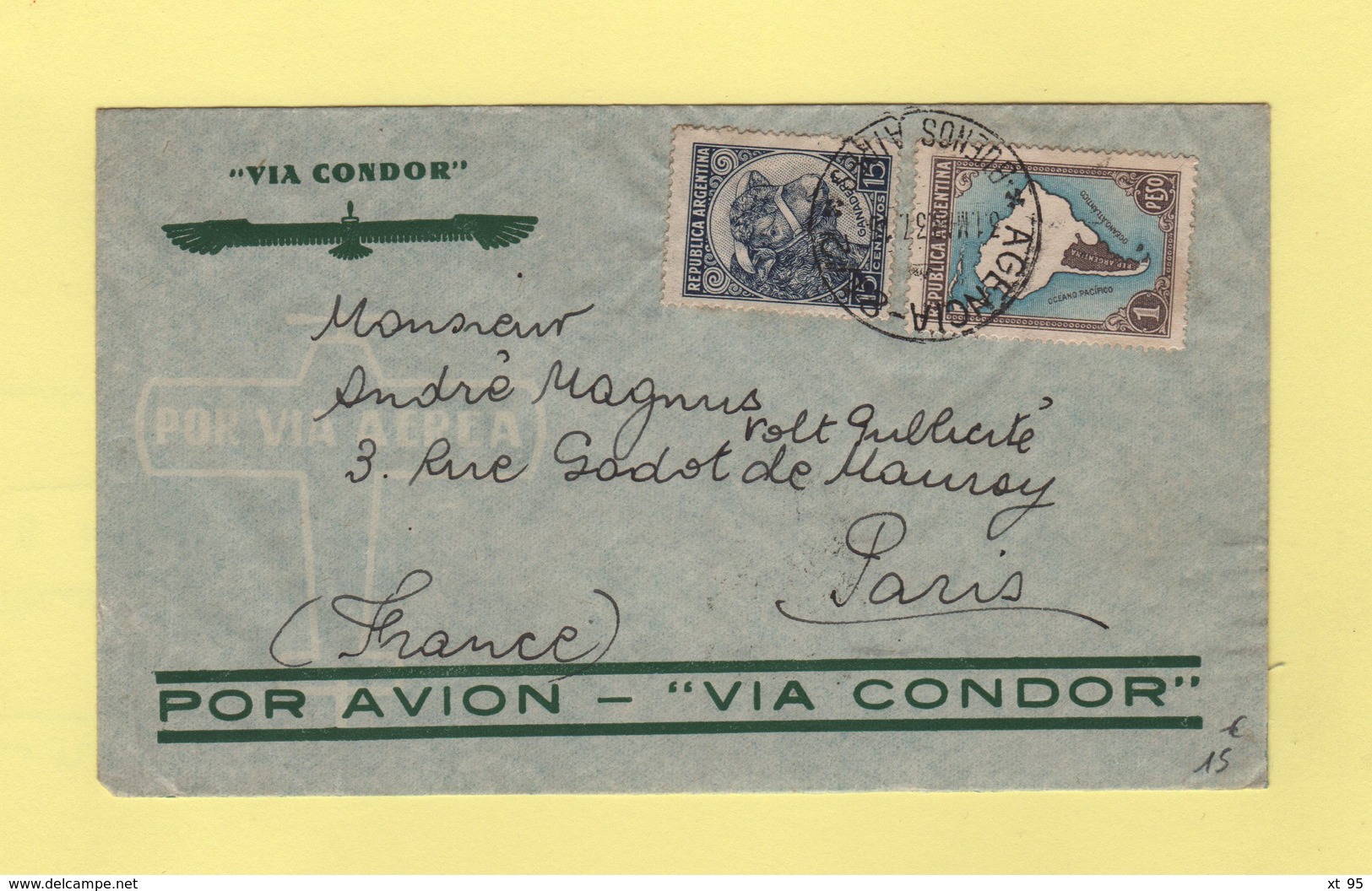 Argentine - Buenos Aeres Destination France - 31 Mai 1937 - Via Condor - Airmail