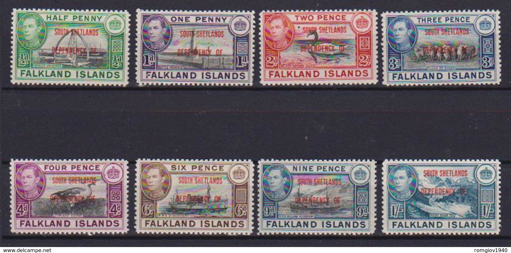 COLONIE INGLESI FALKLAND DEPENDENCIES SUD GEORGIA 1944 SOPRASTAMPATI YVERT. 1-8 MNH XF - Georgia Del Sud