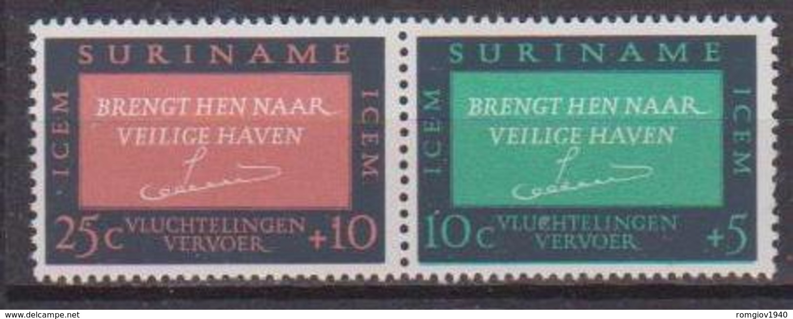 SURINAME 1966  COMITATO PER MIGRAZIONI EUROPEE YVERT. 420-421 MNH XF SE TENANT - Suriname