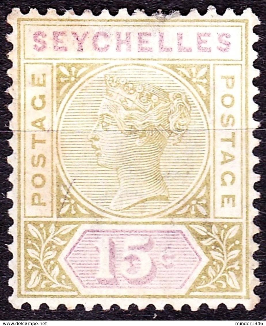 SEYCHELLES 1893 QV 15 Cents Sage-Green & Lilac SG24 MH - Seychelles (...-1976)