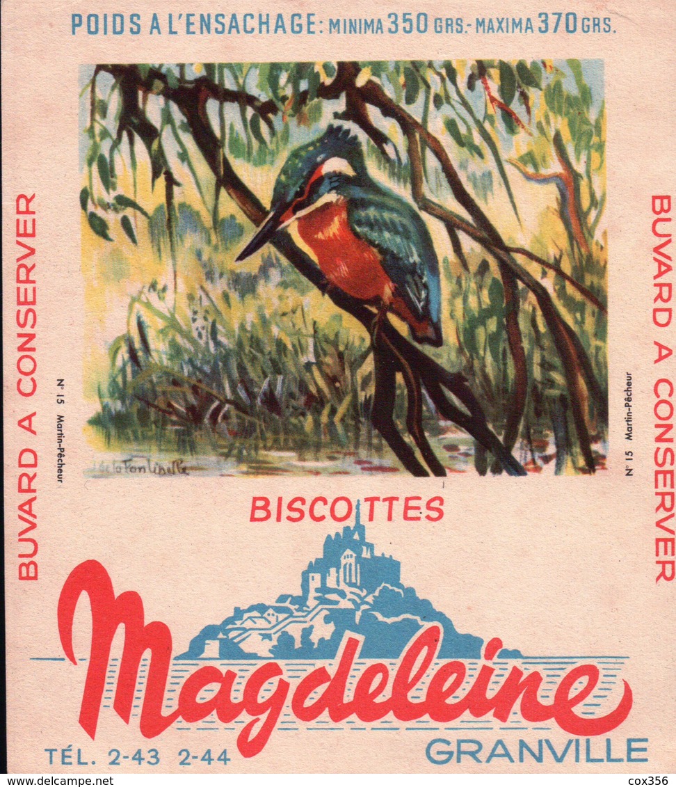 Ancien BUVARD Illustré Biscottes MAGDELEINE à GRANVILLE . Martin Pècheur - Biscottes