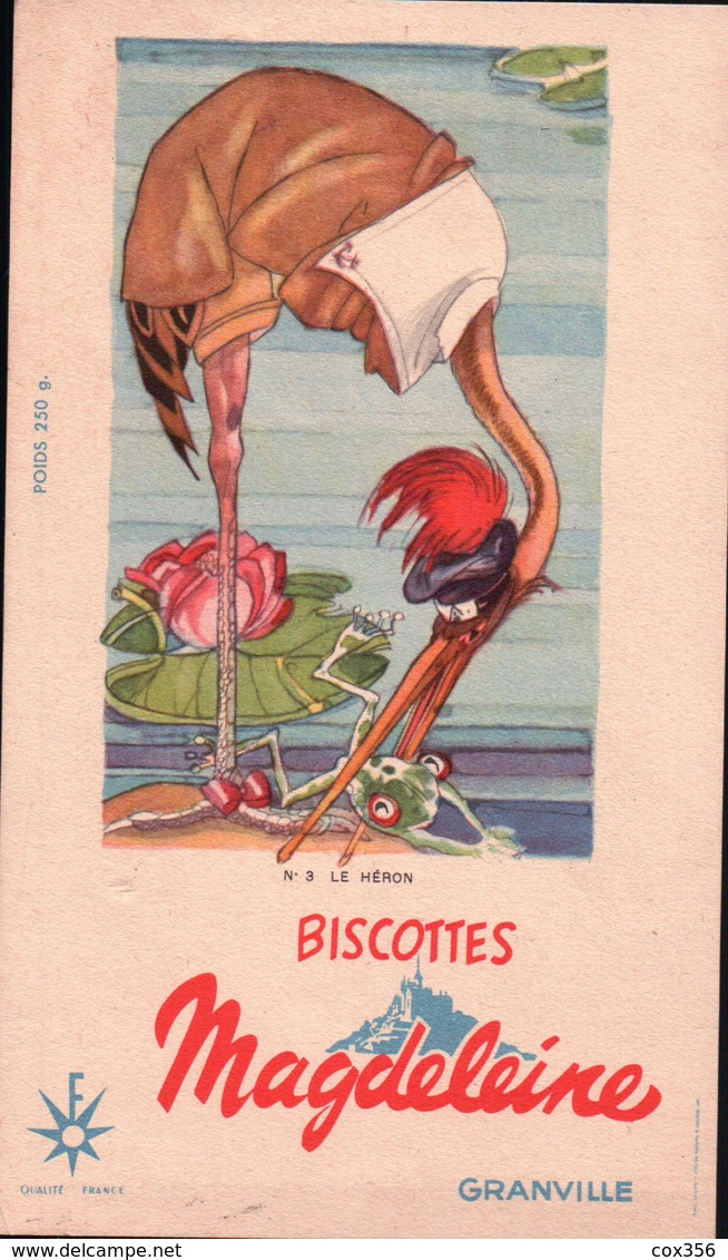 Ancien BUVARD Illustré Biscottes MAGDELEINE à GRANVILLE .le HERON - Biscottes