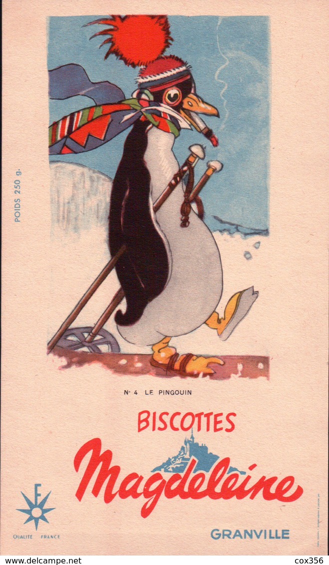 Ancien BUVARD Illustré Biscottes MAGDELEINE à GRANVILLE  Le PINGOUIN - Biscottes