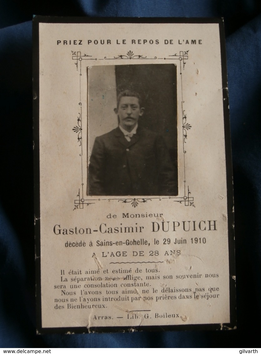 Faire Part De Décès  Gaston Casimir Dupuich Décédé à Sains En Gohelle Le 29/6/1910 à 28 Ans - L435 - Décès