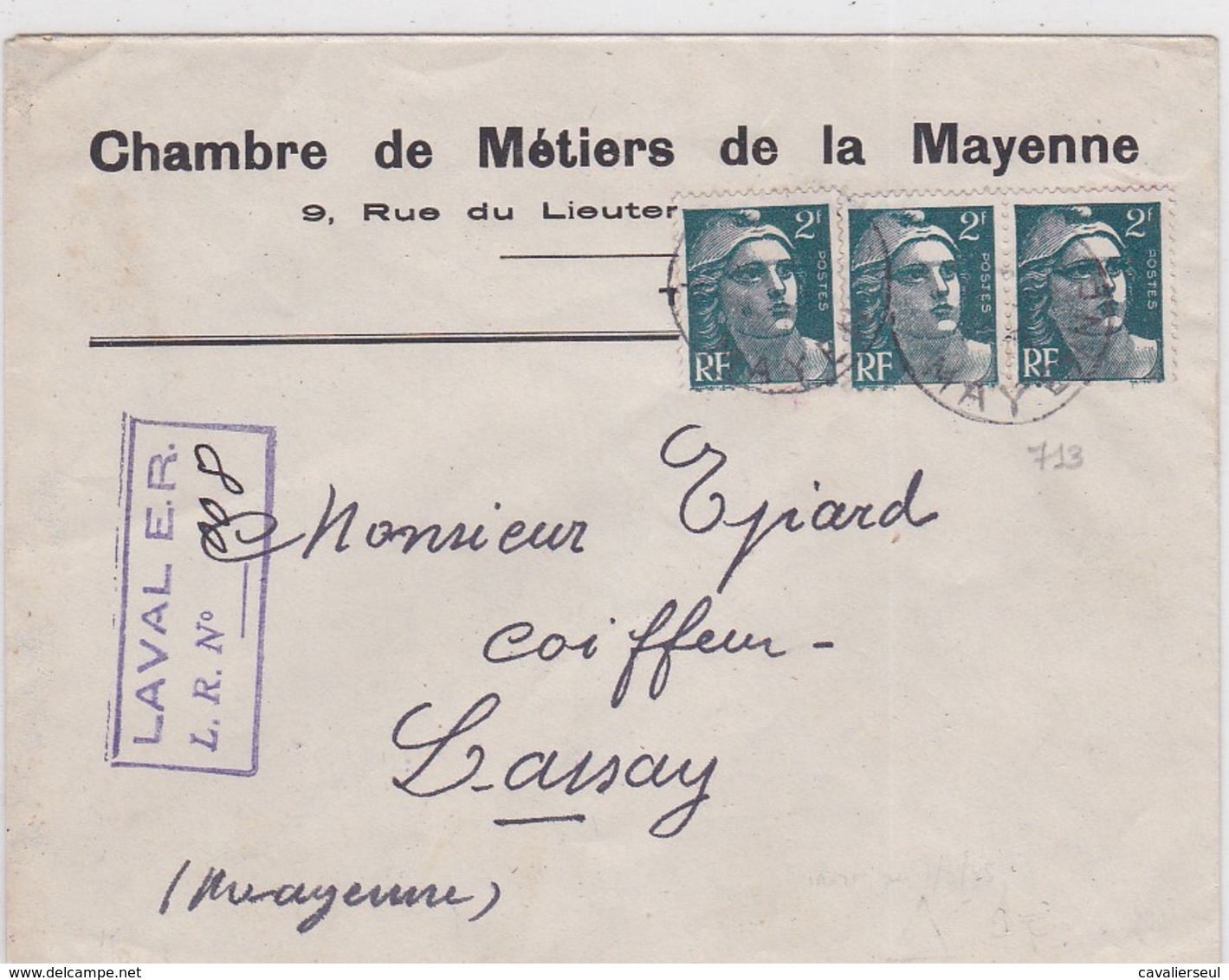 LSC - REC. De LAVAL / 26.10.45 (CF. Cachet Au Verso) - 1921-1960: Période Moderne